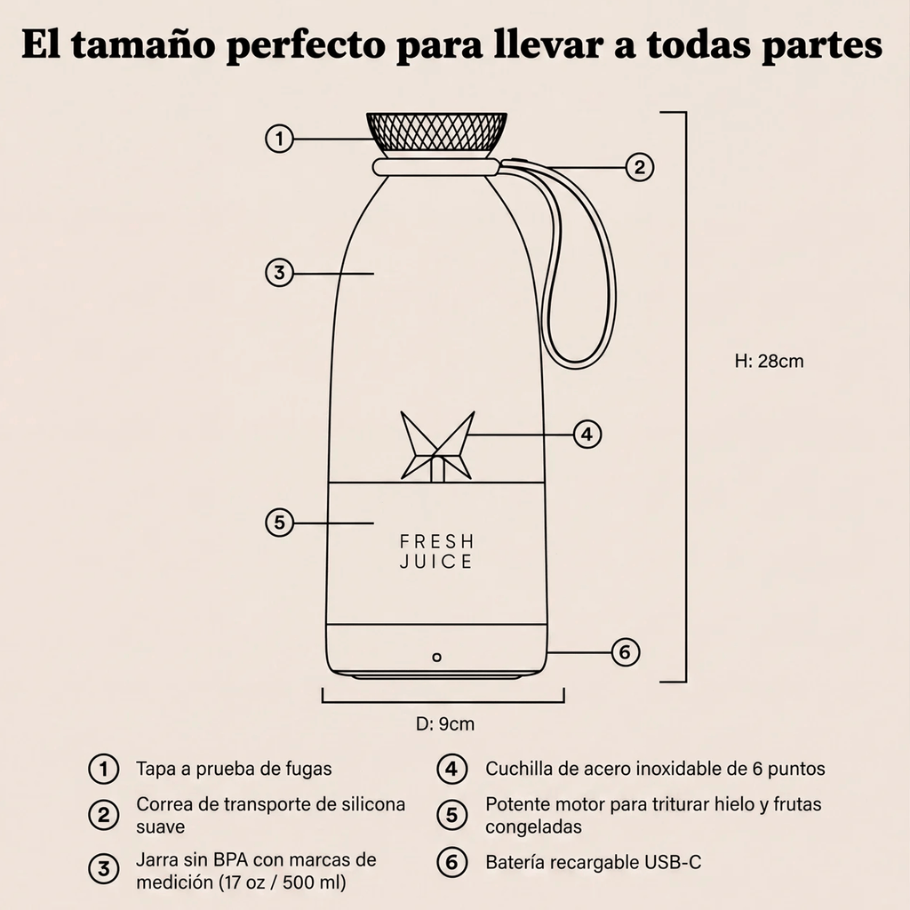 Botella Licuadora Portátil MAX 750ml