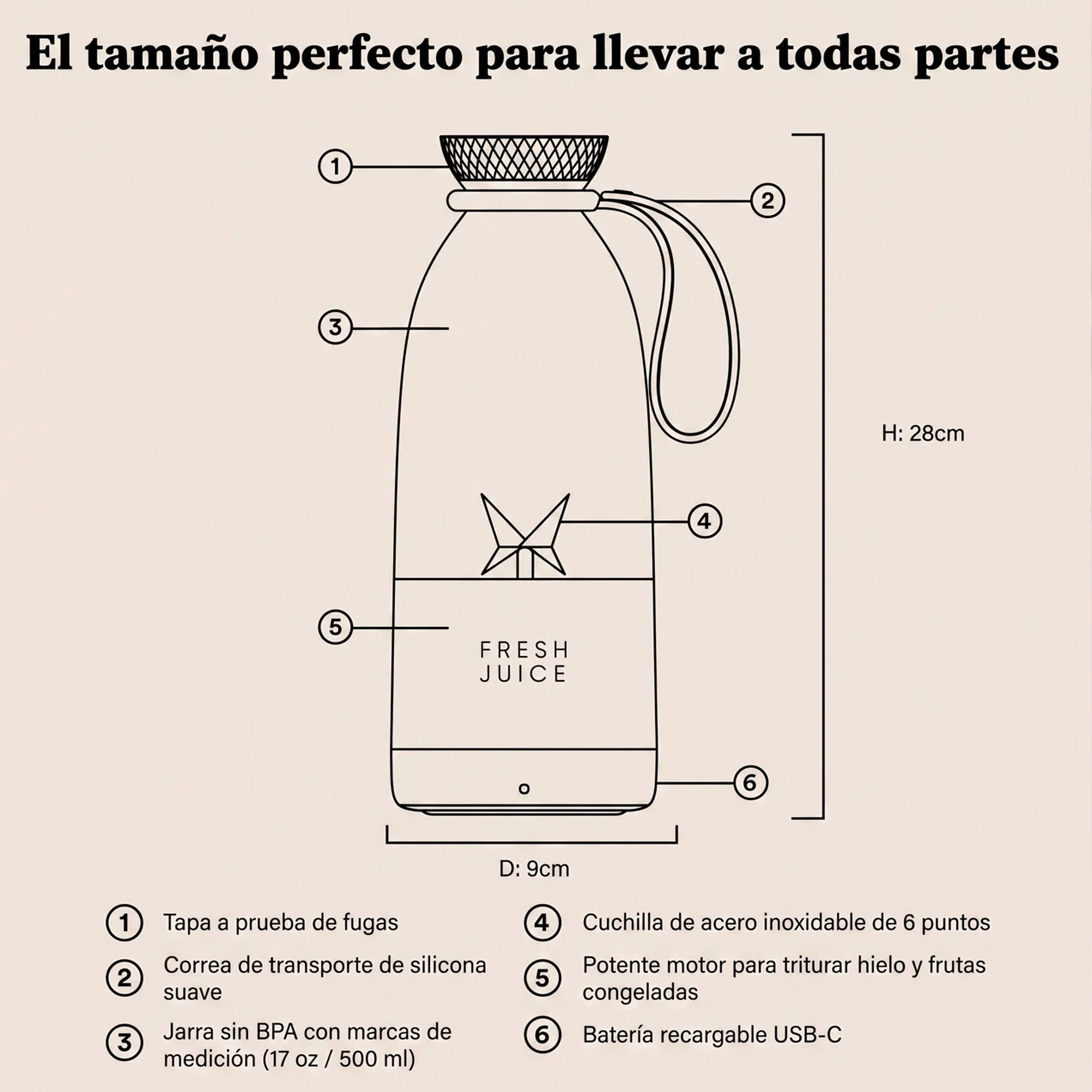 Botella Licuadora Portátil MAX 750ml