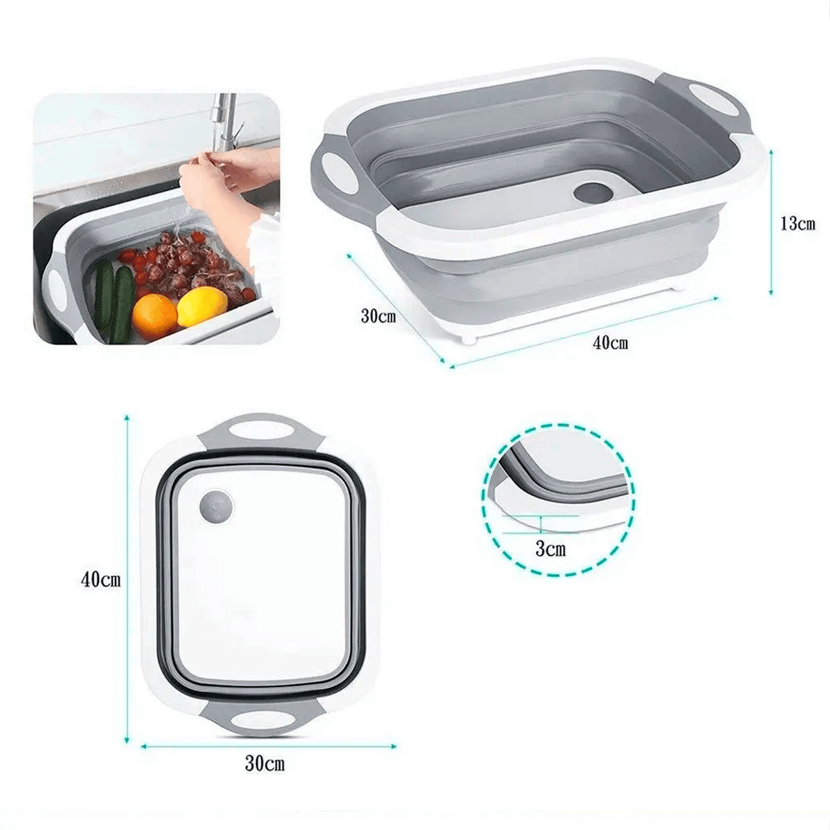 Tabla De Picar 3 En 1 Plegable Con Escurridor Para Cocina
